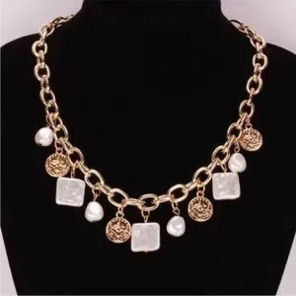 Anthropologie Gold Irregular Charm Choker Necklace